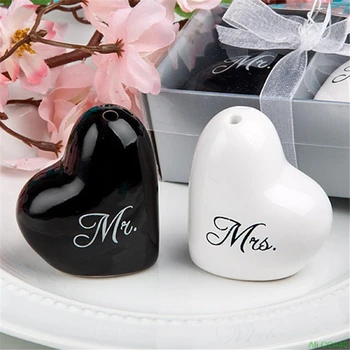 1 Conjunto De Cerâmica Mr. & Mrs. Sal E Pimenta Shakers Caixinha De Definir Festa De Casamento Decoração