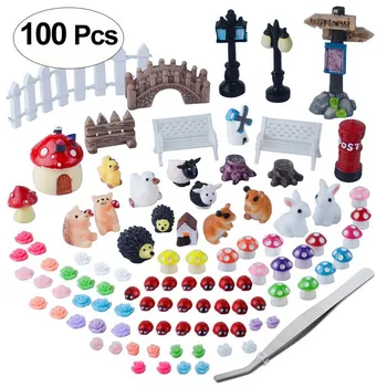 100PCS em Miniatura Ornamentos Kit DIY de Fadas Jardim Decoração de Casa de bonecas de Resina, Artesanato, Decoração DIY Ornamento Brinquedos