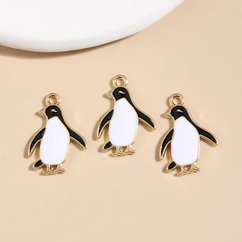 10pcs Cor de Ouro 24x17mm Bonito Esmalte Pinguim Encantos Animal Pingente de Ajuste Colar Brinco Jóias Artesanais de Tomada de Encontrar fontes