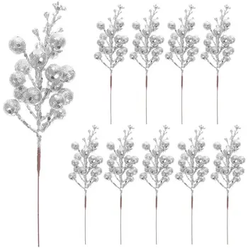 10Pcs Natal Simulação do floco de Neve Berry Artificial Berry Decorre do Brilho Falso Berry Ramo De Árvore de Natal, Guirlanda de Decoração 0
