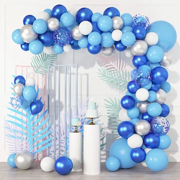 111Pcs Branco Azul Metalizado Azul Marinho e Prata Balões de Chuveiro do Bebê Arco Garland Kit de Confete Bola de Festa de Aniversário de Casamento Decoração
