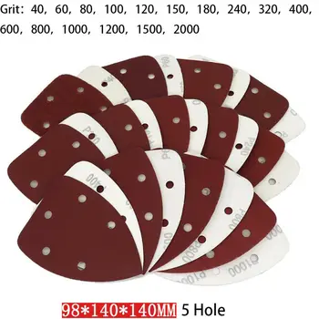 140 milímetros Furo de 5 Folhas de Lixar Triângulo Mouse Detalhe Lixa de Hook & Loop 40-2000 Grão Abrasivo Disco de Lixar Para Lixar Madeira