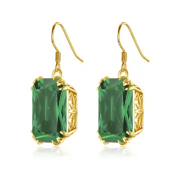 14K Ouro Verde Esmeralda, Brincos de Prata 925 Longos Brincos Para Mulheres do Partido dos Namorados Jóias Finas de Convidados do Casamento de Presentes