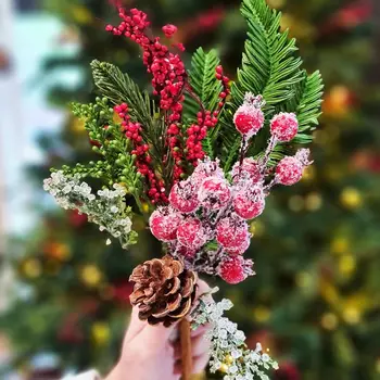 1Pack Artificial de Natal Berry, Ramos de Pinheiro Plantas de Frutas Vermelhas Para a Árvore de Natal de Coroa de flores, Decorações de Natal, Enfeites de Mesa 0