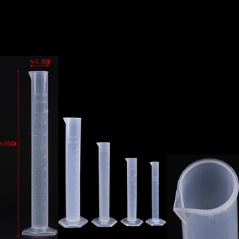 1pcs Transparente de Medição de Plástico Cilindro Graduado de Plástico Teste do ensaio de Líquido do Tubo de Laboratório Ferramenta 10/ 25/ 50/ 100 /250 /500 /1000ml