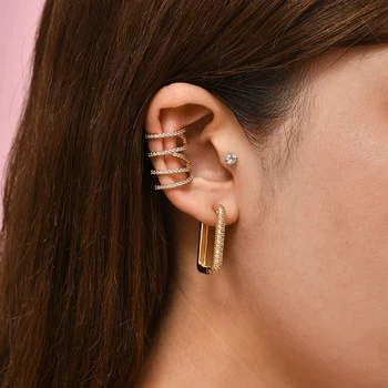 2020 Novo Círculo Ear Cuff Earrings para Mulheres, Homens Multiclor Cor de Ouro Longa Cadeia de Cristal Boho Huggie Clipe de Brincos Brincos