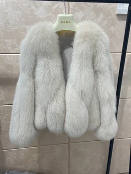 2021 Nova Chegada 55cm Comprimento do Inverno das Mulheres Fofo Espesso Natural Real Fox Fur Coat Casaco Quente Natural Casaco de Pele de Raposa