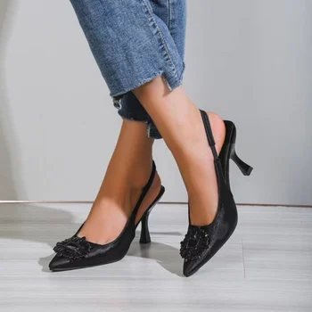 2022 nova moda primavera verão sólido sandálias sexy pontiagudo dedo do pé alto fino salto borboleta nó elegante, concisa mulheres sapatos de escritório