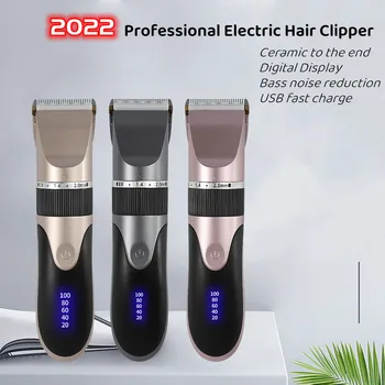 2022 Profissional De Cabelo Elétrico, Clipper Cabeça Cerâmica Homens Barbeador Aparador De Baixo Nível De Ruído Digital Visor Elétrico Furador Casa