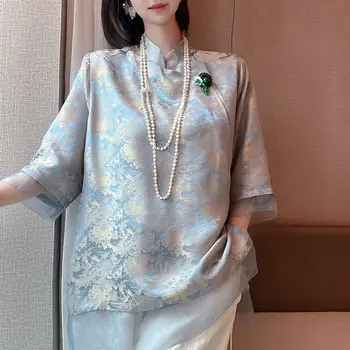 2023 chinês tradicional top qipao camisa de mulher cheongsam estilo camisa chinês blusa de colarinho de mandarim exquiste roupas para mulheres