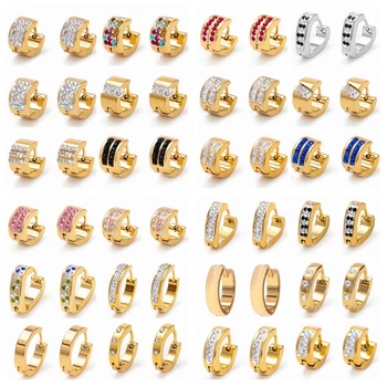 24 de Diferentes Estilos Branco/Colorido do cristal de Titânio/Aço Inoxidável, Brincos de argola para Mulheres Homens Cor de Ouro Punk Earings Presentes