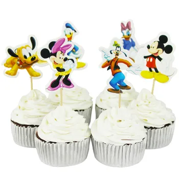 24pcs/pack do Mickey de Disney do Rato de Aniversário de Cupcake Toppers do Chuveiro de Bebê de Mickey Mouse da Decoração do Partido Toppers Festa de Casamento de Suprimentos