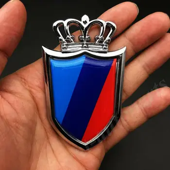 3D Chrome M Sport Bandeira Tricolor Crown Shield Carro Emblema Emblema Adesivo Decalque