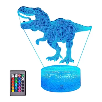 3D Noite de Luz Para Crianças Com controle Remoto & Smart Pressione 7 Cores + 16 Cores Mudando Dimmable Brinquedos T Rex 3D Lâmpada de Cabeceira
