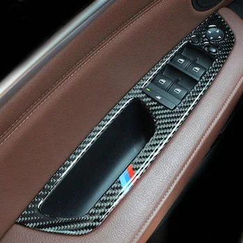 4PCS de Fibra de Carbono, Carro de Janela Interruptor do Levantador do Painel de Controle do Quadro Decoração Montar Guarnição Adesivos Para BMW X5 E70 X6 E71 Acessórios