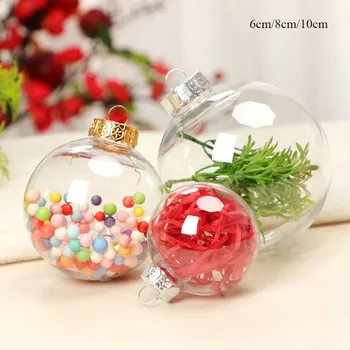 6 cm/8 cm/10 cm Bola de Natal de Plástico de Bolinhas Claro Preenchíveis Árvore de Natal Pendurando Ornamento das Decorações de Ano Novo Diy Decoração