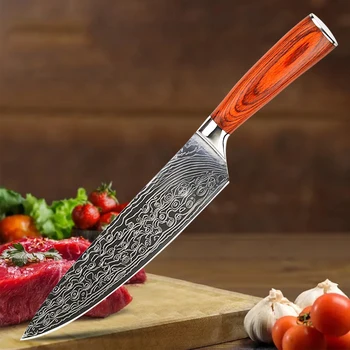 8-polegadas Faca do Chef Sashimi Faca Japonesa Camada de Damasco Faca 7Cr17MOV de Aço, as Facas de Cozinha Twosun Faca cuchillos de cocina