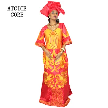 Africano Vestido Para Mulher Bazin Riche De Design De Bordado Vestido Até O Chão Com Lenço