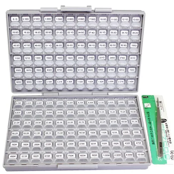 AideTek Novo SMD 0603 1% 144 Valores de Resistor Kit 10Mohm sortidas 14400 CAIXA-TODOS com etiquetas de plástico caixa de R06E24100