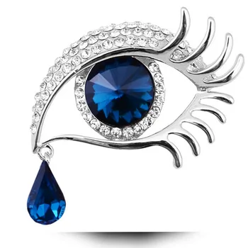 Alta qualidade Cristal Grandes Olhos de Longos Cílios Broche Para Roupas femininas Acessórios de Strass Anjo Lágrimas Esmalte Pin Presentes 2022