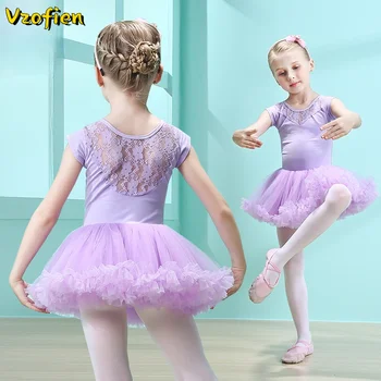 As crianças do Ballet Dança Trajes Meninas da Ginástica os collants de Roupa Tutu Vestido de Manga Curta Bailarina de Vestuário, roupa de balé 0