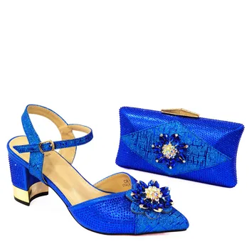 Azul Design de Venda Quente de Moda Azul R. Mulheres Sapatos e Bolsa Conjunto Decorados Com Cristal Colorido e Streamer de Modelagem