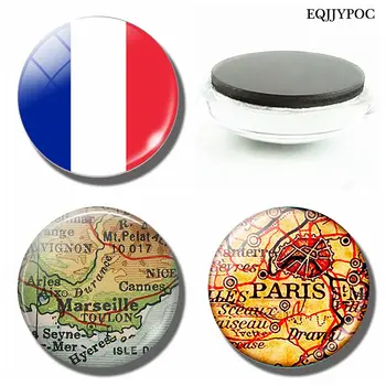 Bandeira francesa 30 MM Ímã de Geladeira França, Paris, Marselha, Lyon, Nice Mapa Cúpula de Vidro Magnético Frigorífico Autocolante de Decoração de Casa