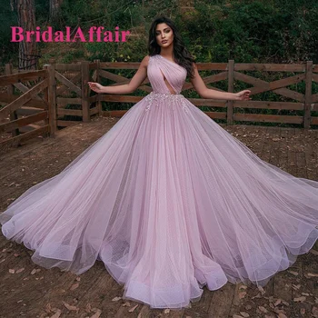 BridalAffair Apliques De Renda Frisado Longo Pontilhada De Tule Vestidos De Baile, Vestidos De Noite Arábia Árabe Vestido De Festa Em Dubai Mulheres Vestidos De