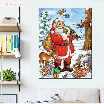 Brilhante Pintura Por Grânulos de Papai Noel Desenho Sobre Tela pintado à mão de Arte Presente DIY Imagens de Diamante Kits de Natal em Casa