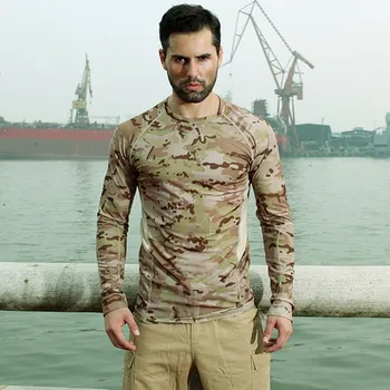 Camuflagem Curta e Manga Longa Tático T-shirt Exterior de Alta Elástico Respirável Militar Fã de Treinamento de Combate T-Shirt Camiseta