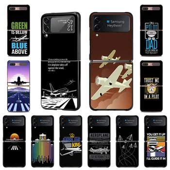 Caso de telefone para Samsung Z Flip 4 3 5G de Avião Aeronave decolar Preto Fosco Hard Case para Galaxy Z Flip4 Flip3 Shell Tampa Funda