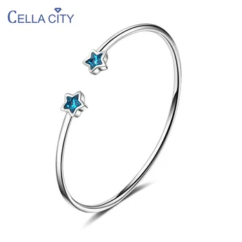 Cellacity Pulseiras de Prata 925 para Mulheres de Jóias em forma de Estrela Azul Pedras preciosas meninas na Moda Bracelete de Namoro Dom Atacado