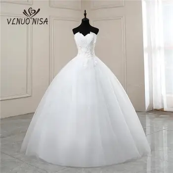 Champanhe off branco sem Alças Decote de Vestidos de Casamento Vestido De Noiva Com Apliques de Renda Beading Bola Vestidos de Robe de Mariage
