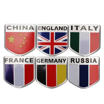 China, Inglaterra, Itália, França, Alemanha, Federação Russa, Bandeiras Nacionais, Adesivos De Carros Escudo Da Liga De Alumínio De Estilo Auto De Decoração