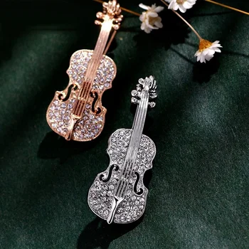 Criativo Violino Pinos Punk Broches de Cristal de pedra de Strass de um instrumento Musical de Broches Pin Acessórios de Jóias Broche