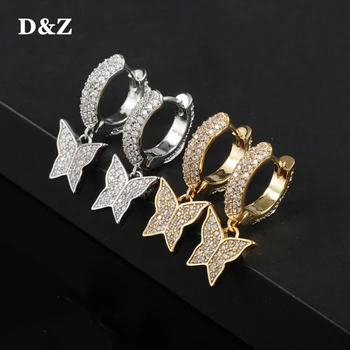D&Z Borboleta Dangle Brincos de Micro Pavimentada AAA+ Pedras de Zirconia Cúbico da Moda Feminina de Jóias de Ouro, Cor de Prata 2021 Jóias