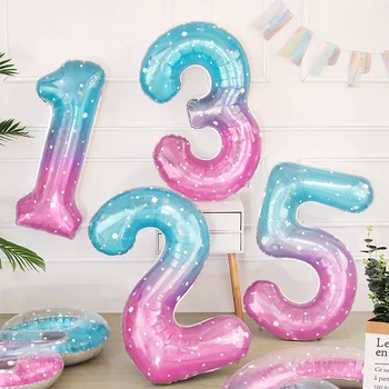 De 40 polegadas Gigante da Folha de Número de Balões Céu Estrelado Digital Creative Balão Feliz Aniversário, Festa de Casamento, Decoração de Ar Hélio Globos