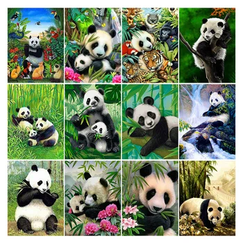 Diy 5d Completo Bordado de Diamante Animal Praça de Diamante Redondo Pintura Panda Mosaico, Móveis de Decoração Hobby Presente