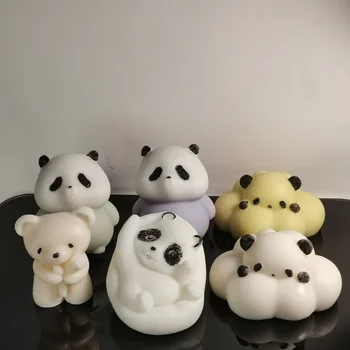 Dos desenhos animados do Panda Vela do Molde de Silicone DIY Flor Urso Animal Vela Fazendo Sabão de Resina de Chocolate Cubo de Gelo Molde de Presente de Artesanato Decoração