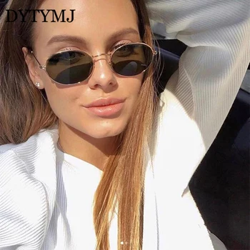 DYTYMJ Retro Liga de Óculos de sol das Mulheres de Metal Redondo Óculos de sol das Mulheres do Vintage Oval Óculos de Sol para Homens de Luxo Designer Gafas De Sol