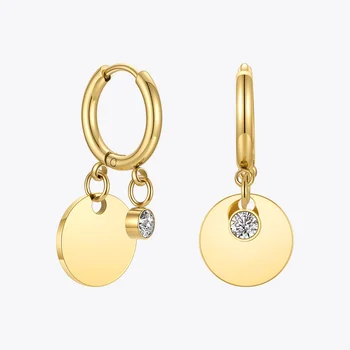 ENFASHION Suave Moeda Brincos Para as Mulheres da Cor do Ouro do Zircão Earings de Aço Inoxidável da Jóia de Moda Kolczyki E211262