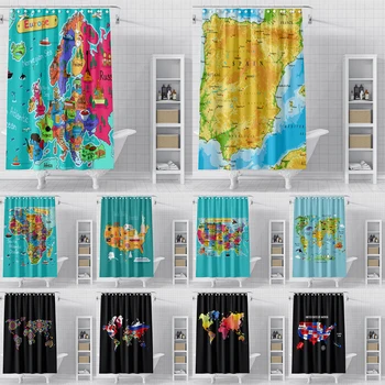 Engraçado Mapa Cortinas De Chuveiro Impermeável Frabric Cortina De Banheiro Com Ganchos Casa De Banho Cortinas Blackout Para A Decoração Home