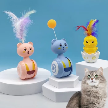 Engraçado novo Brinquedo do Gato Auto Oi Gato Esfera do Brinquedo Divertido Copo Gato Pegar Bola Colorida Pena de Gato Engraçado Vara Bola Tremendo para Cães