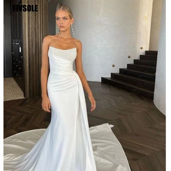Fivsole Sereia Em Cetim Vestidos De Casamento 2022 Frisado Princesa Vestidos De Noiva Personalizados Vestido De Noiva Trem Da Varredura Robe De Mariée
