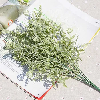 flores artificiais de plástico, folhas brancas fuzzy pó hipocampo grama falso plantas de casamento, decoração do arranjo acessório 0
