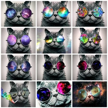 Huacan Diamante Pintura Gato DIY Mosaico Animal do Diamante de Arte Total Broca Bordado de Óculos de Decoração de Casa 0