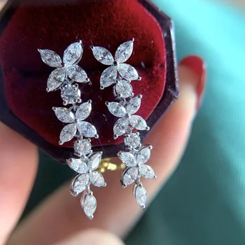 Huiran de Luxo Flores Dangle Brincos para Mulheres Delicadas de Casamento Noivado Acessórios de Noiva, Festa a Fantasia Presente de Jóias de Moda