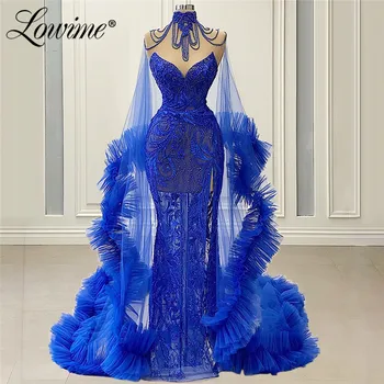 Ilusão Azul Royal Beading De Alta Costura De Vestidos De Mulher De Uma Noite De Festa Em Dubai Robe De Sarau 2020 Abendkleider Árabe Vestidos De Noite Do Baile