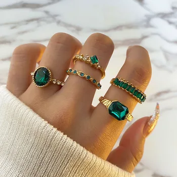 IPARAM da Moda Artificial Zircão Conjunto de Anéis de Cristal Vintage Anéis para as Mulheres da Cor do Ouro do Anel de Dedo Festa de Casamento Jóias de Presente