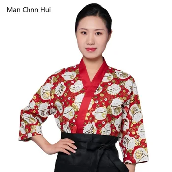 Japão Uniforme de Chef de Sushi Restaurante de Cozinha Garçom Vestuário Feminino Chef da Jaqueta de Comida Japonesa Loja Zephyr Impressão Cozinhar Roupas